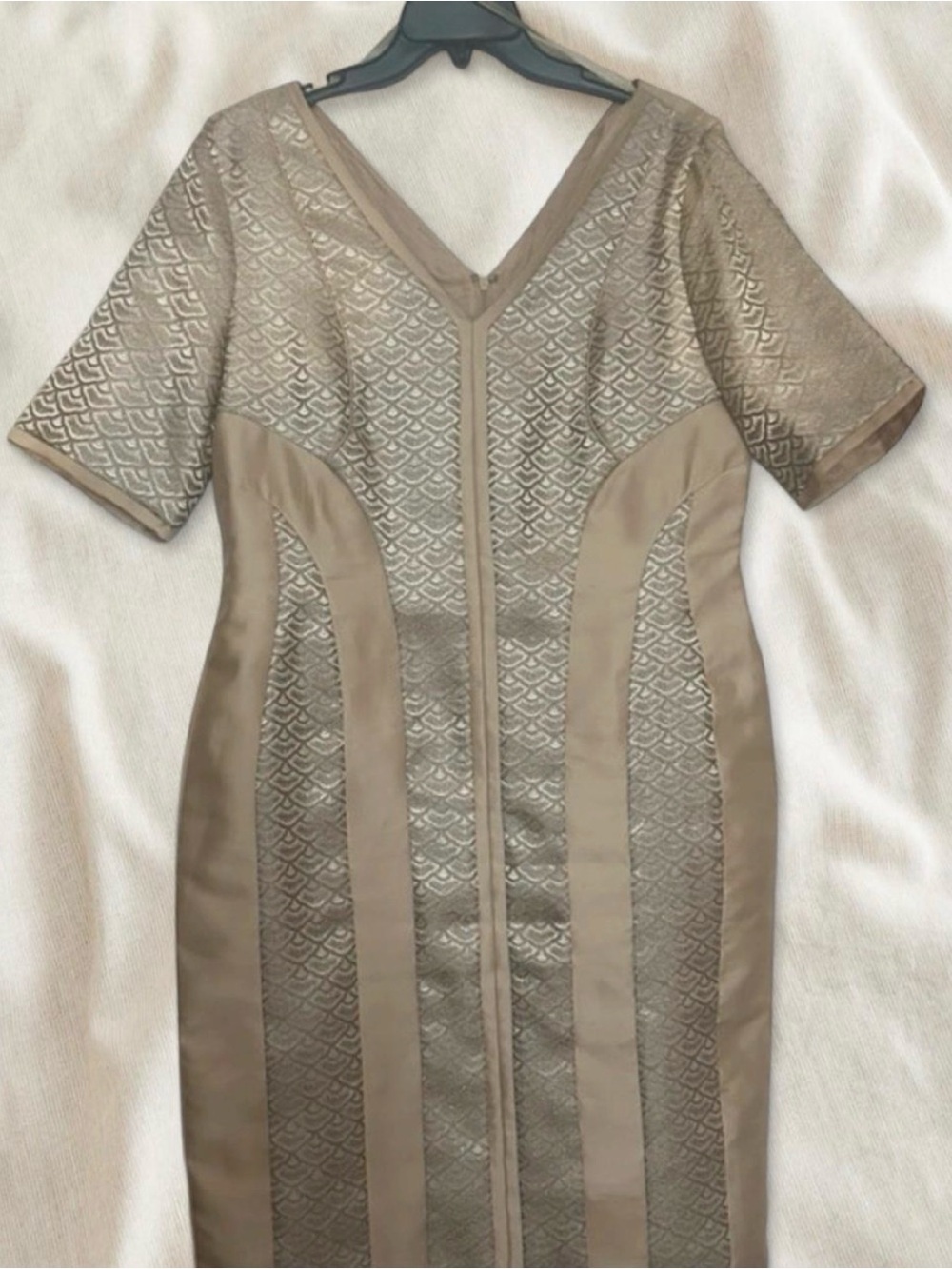 V-Neck Taupe Panel Midi Dress